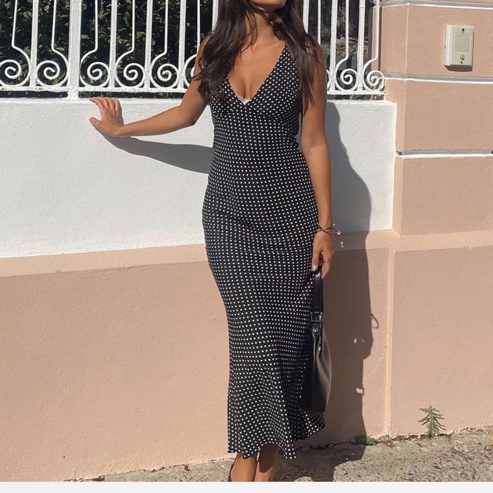 NELLIE MAXI DRESS BLACK POLKA DOT PRINCESS POLLY